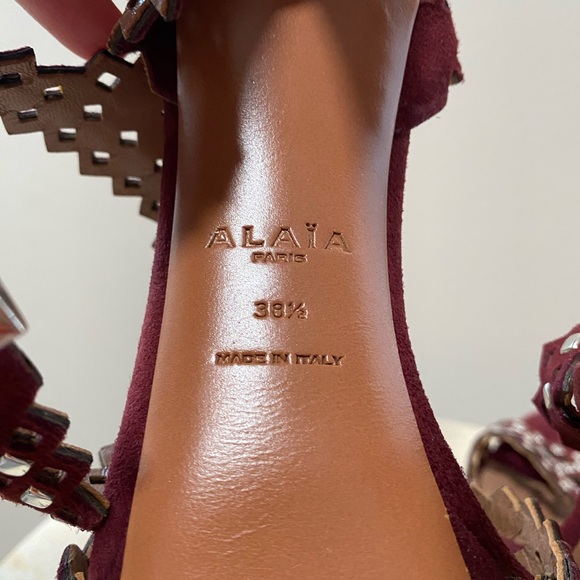 Alaïa Suede Burgundy Studded & Lasercut Accents Platform Heels Size 38.5/8 - Picture 5 of 6